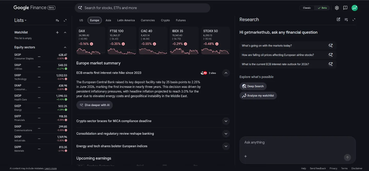 Google Finance screenshot