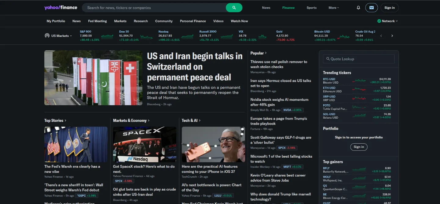 Yahoo Finance screenshot